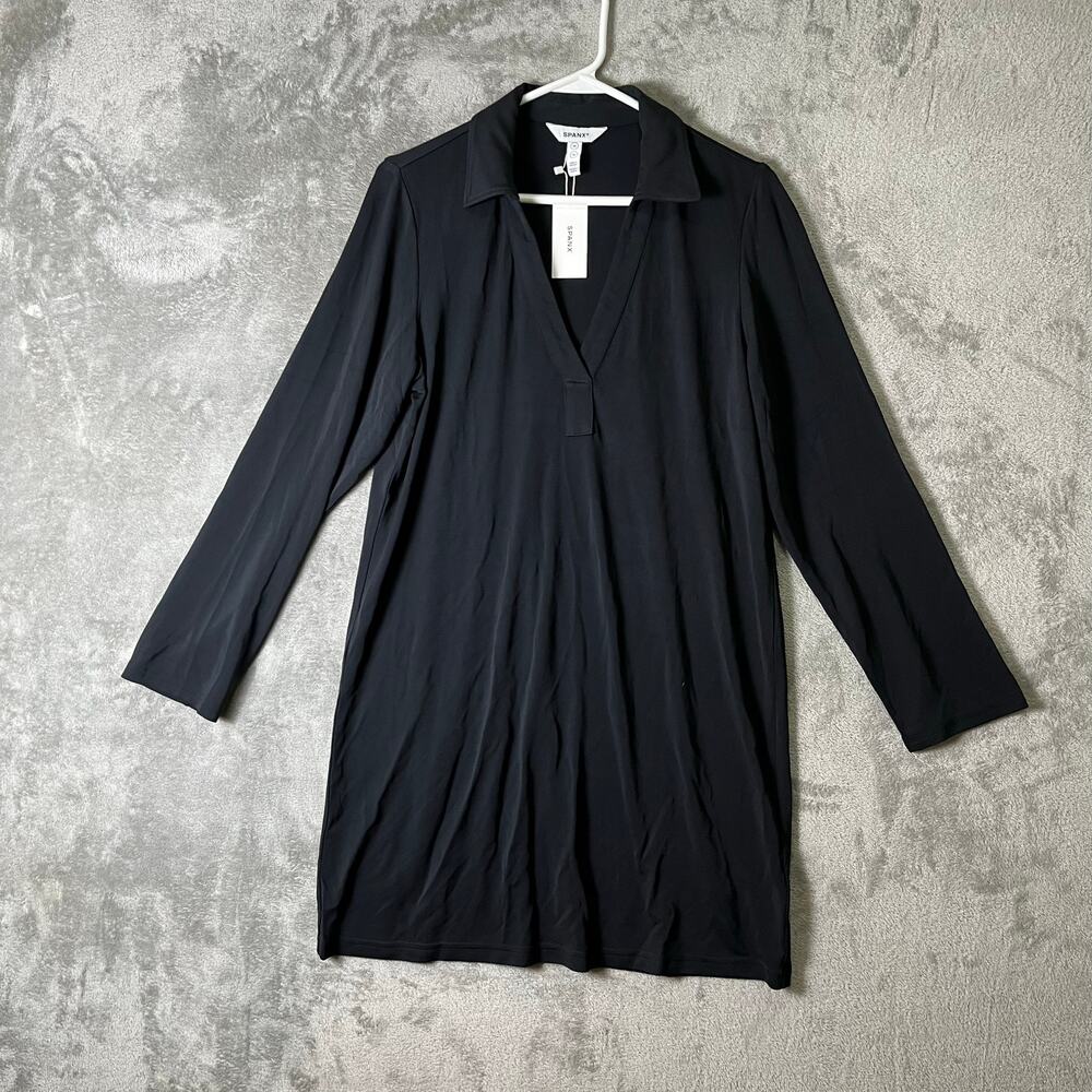 SPANX Sleek Jersey Long Sleeve Shirt Dress Black Size Medium Career Office New
